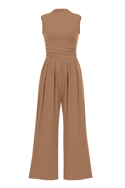 Sleeveless Mock Neck Wide Leg Pants with Pockets