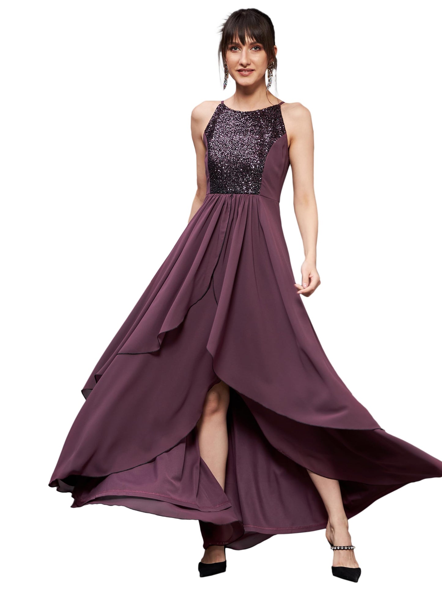 Women's Halter Neck Sleeveless Embellished Layered
