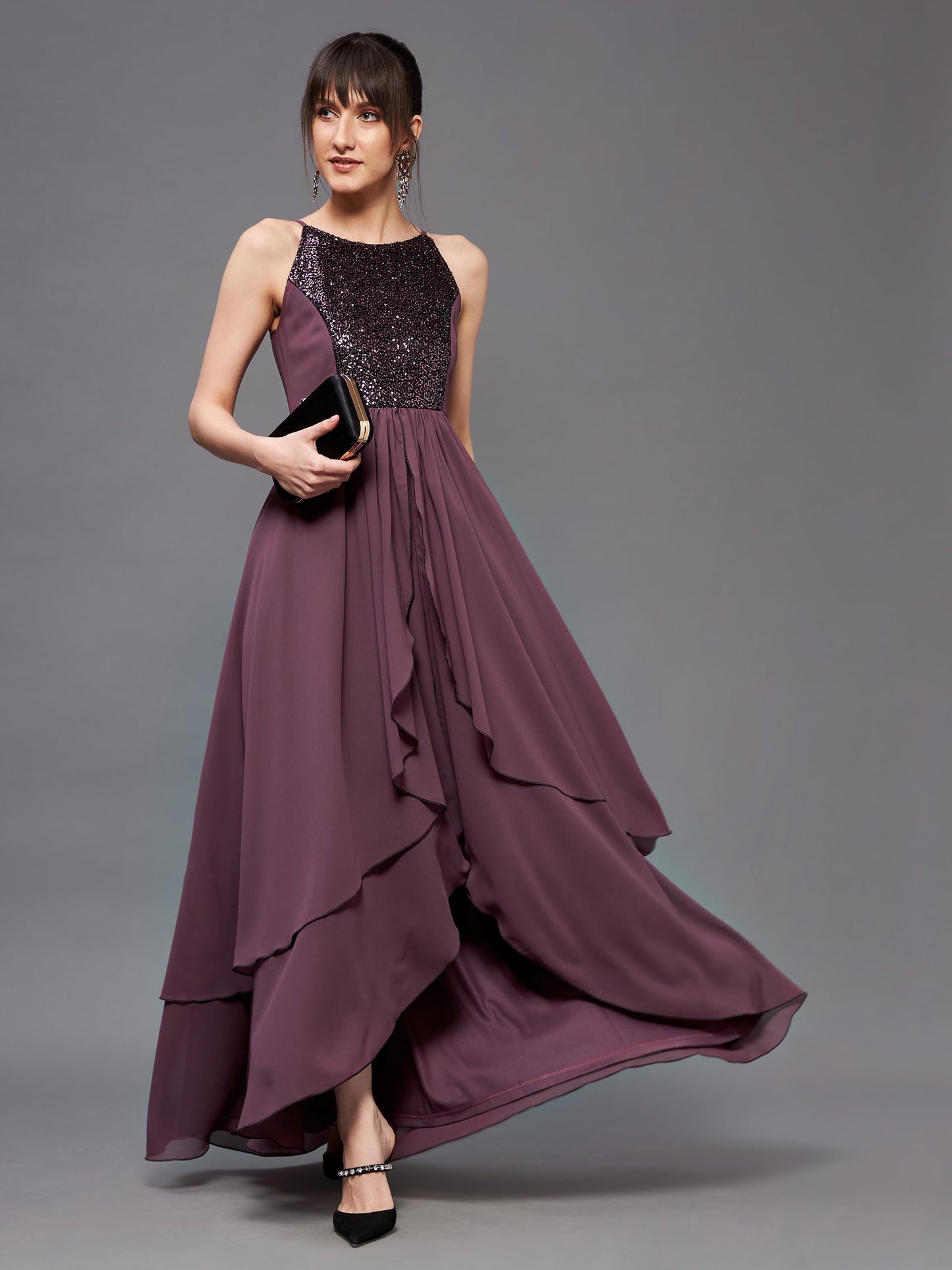 Women's Halter Neck Sleeveless Embellished Layered