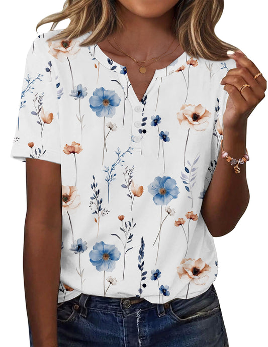 Womens Summer Tops Casual Short Sleeve V Neck Shirts