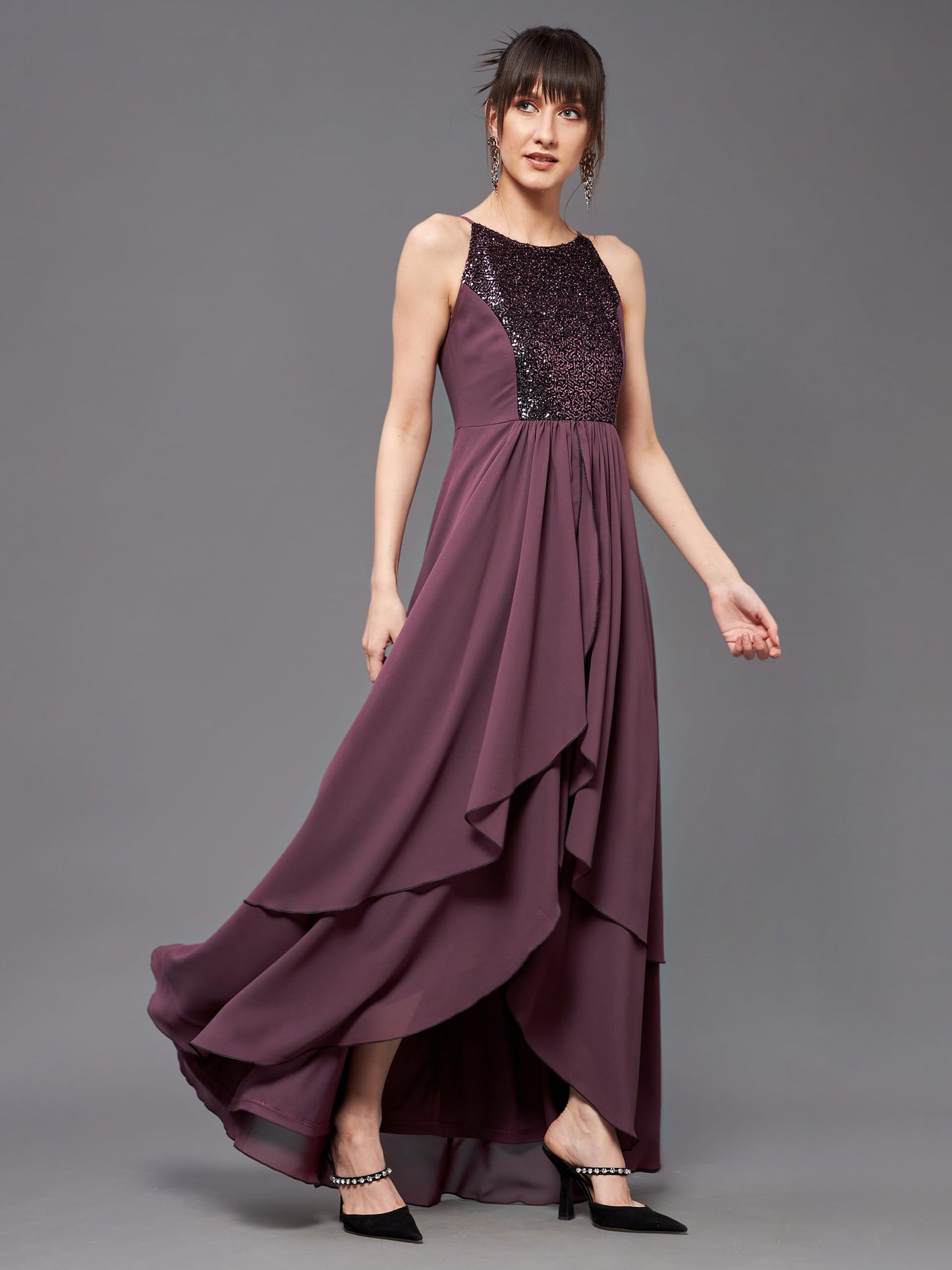 Women's Halter Neck Sleeveless Embellished Layered