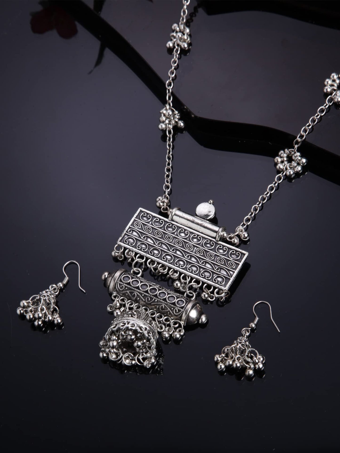 Latest Stylish Traditional Oxidised Silver Necklace Jewellery Set
