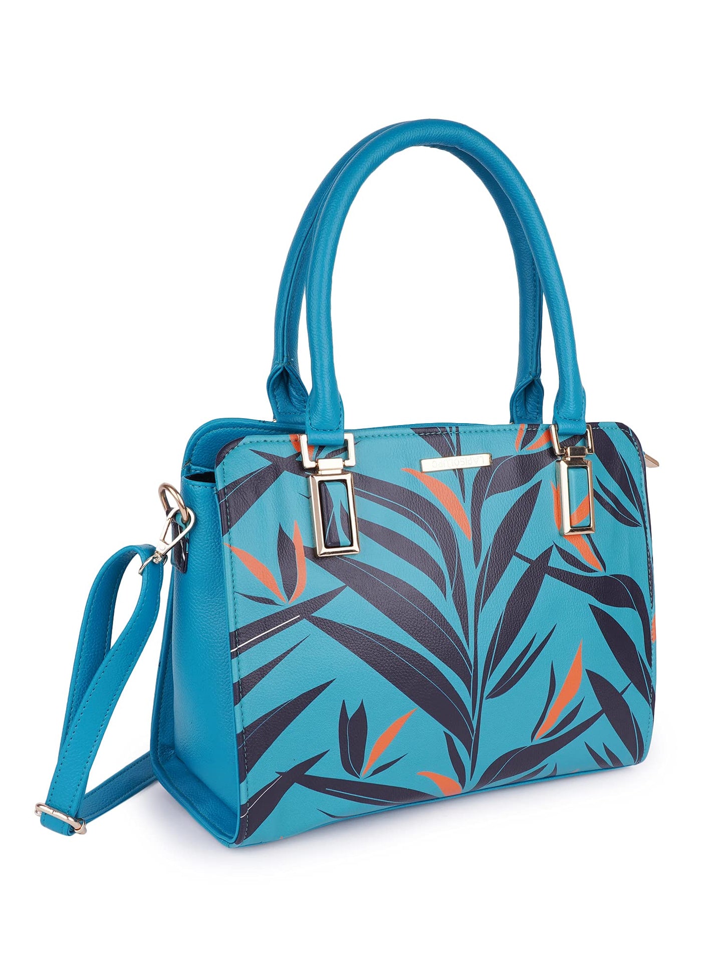 Women Fashion Leaf Print Design Handbags Synthetic Leather Top Handle Satchel Purse With Sling