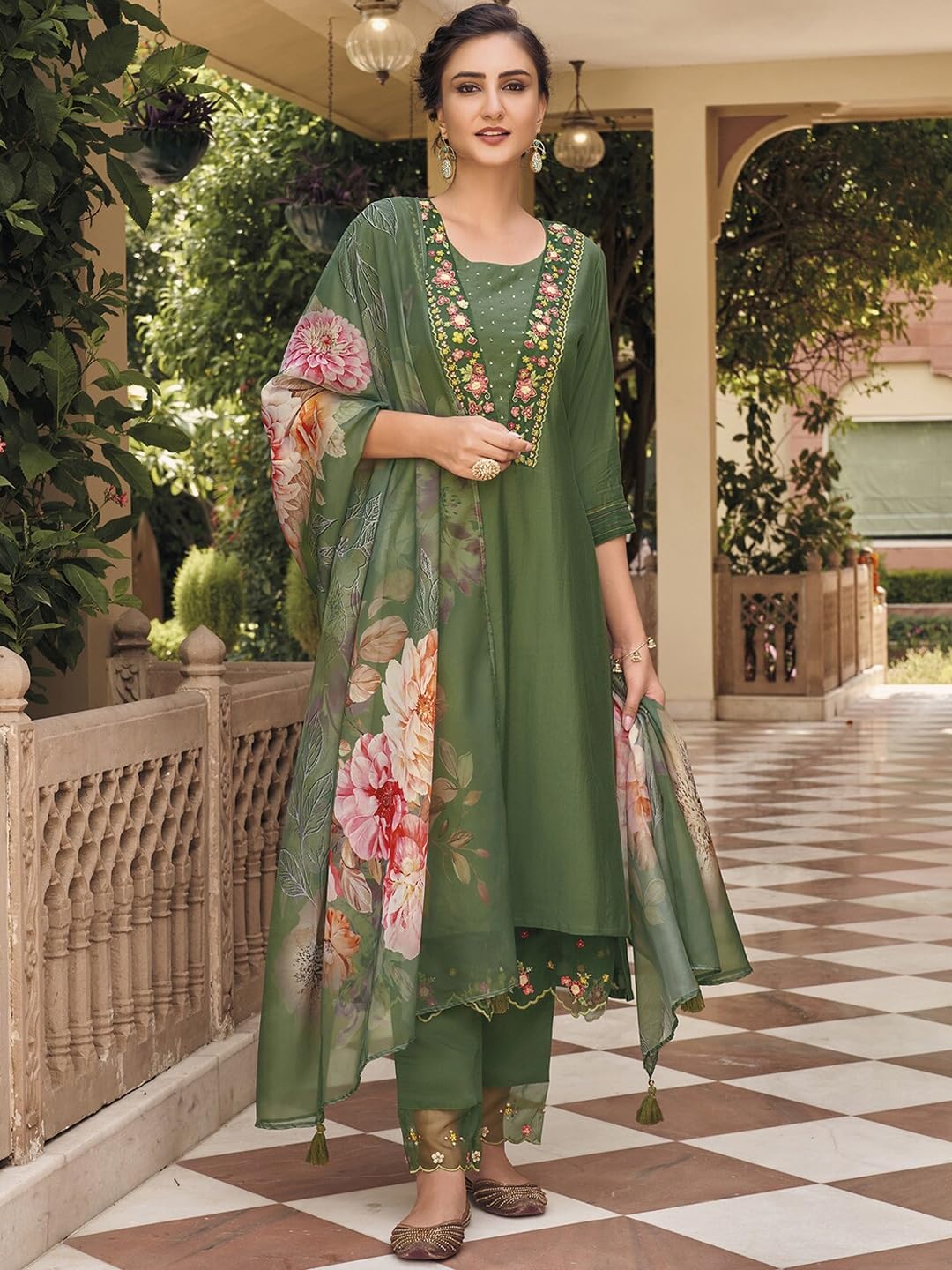 Anarkali Suit kurti pant and Dupatta 3pc set