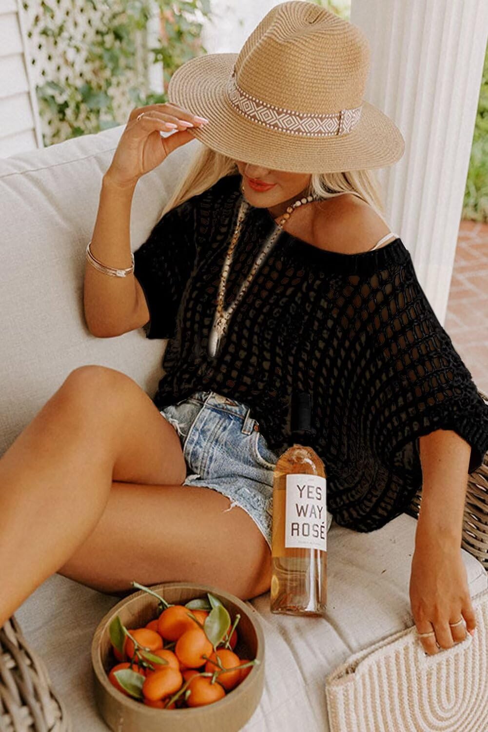Womens Summer Scoop Neck Short Sleeve Sweater Casual Crochet Hollow Out Knit Tops Pullover Shirts Beach Coverup