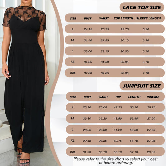 Two Piece Set – Lace Tops & Sleeveless Wide-Leg Pants, Elegant Black Jumpsuit