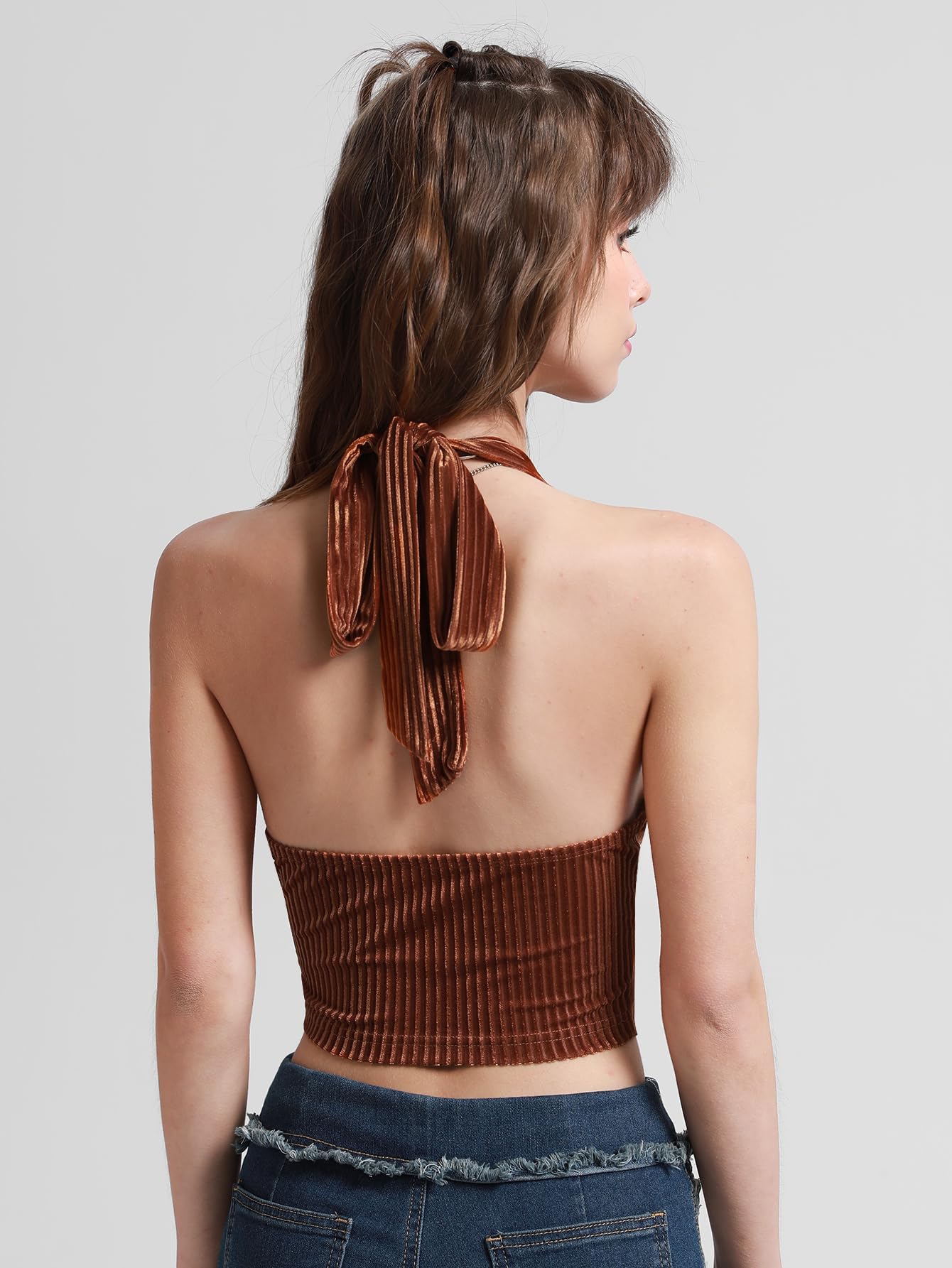 Going Out Halter Corset Tops Sleeveless Lace Up Open Back Crop Top