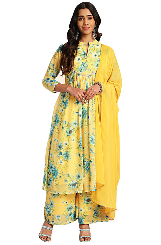 Yellow Flowy Floral Print Kurti