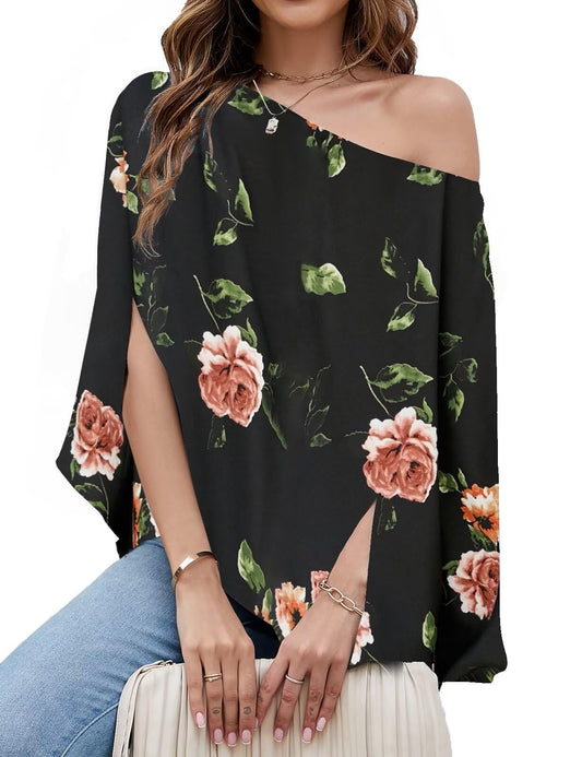 Off The Shoulder Flowy Tops Casual Batwing Sleeves