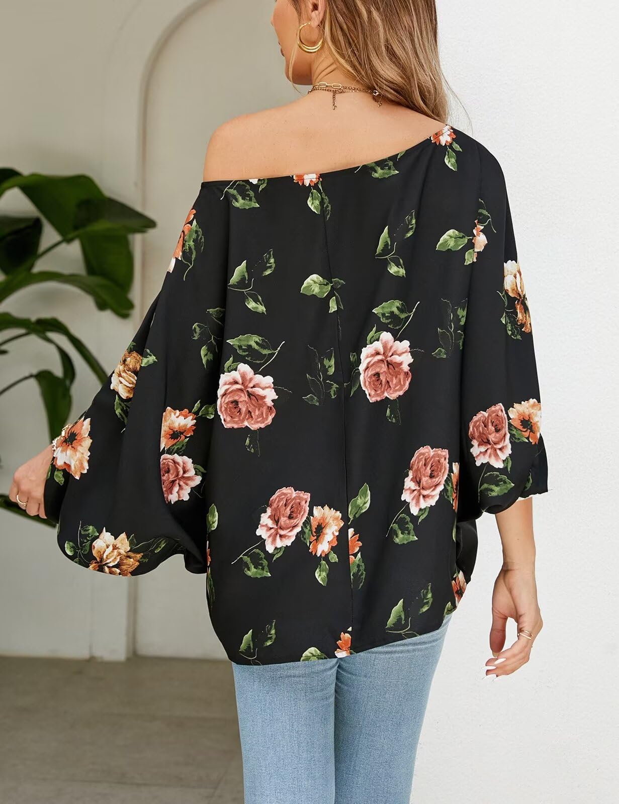 Off The Shoulder Flowy Tops Casual Batwing Sleeves