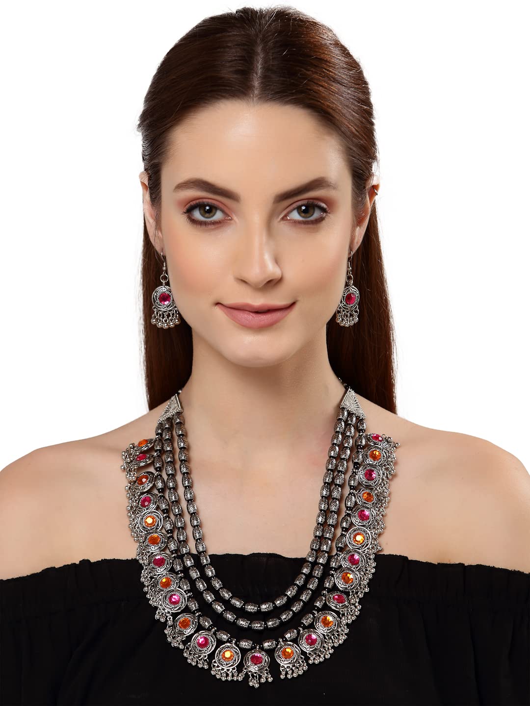 Stylish Fancy Oxidised Silver Tribal Necklace Jewellery Set