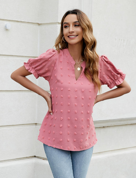 Blooming Jelly Women's Puff Sleeve Casual Tops Fashion White Polka Dot top