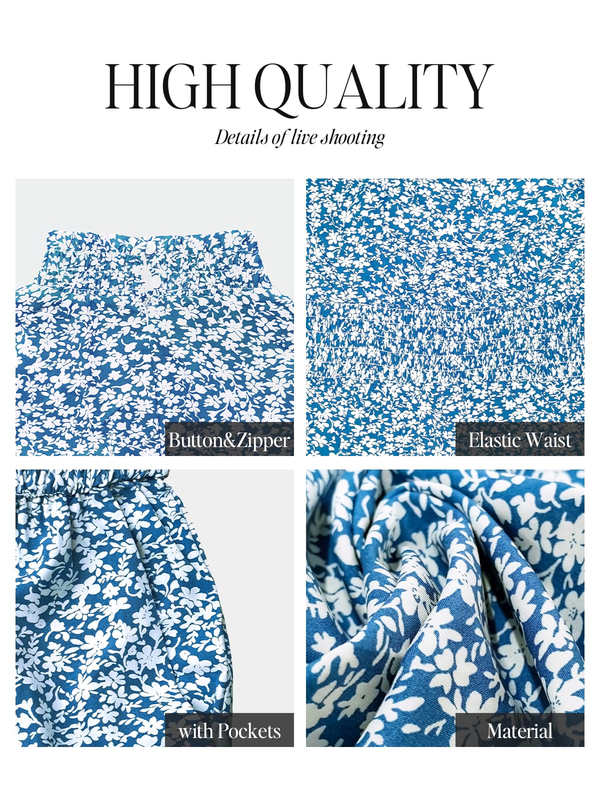 Floral Jumpsuits Dressy with Pocket Mock Neck Wide Leg