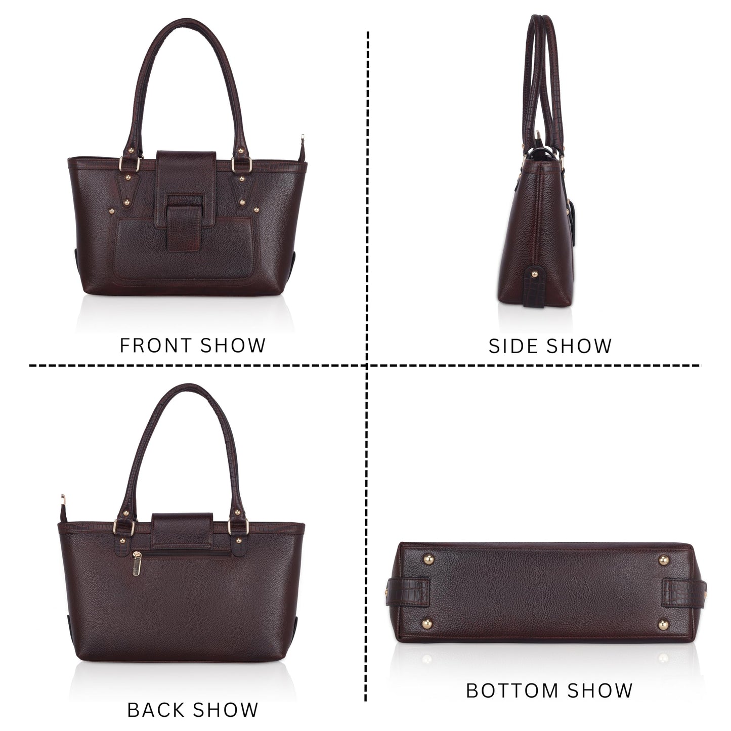 LEATHER ACCESSORIES Full-Grain Natural Leather Top Handle Shoulder & Handbags For Women Office Branded Stylish
