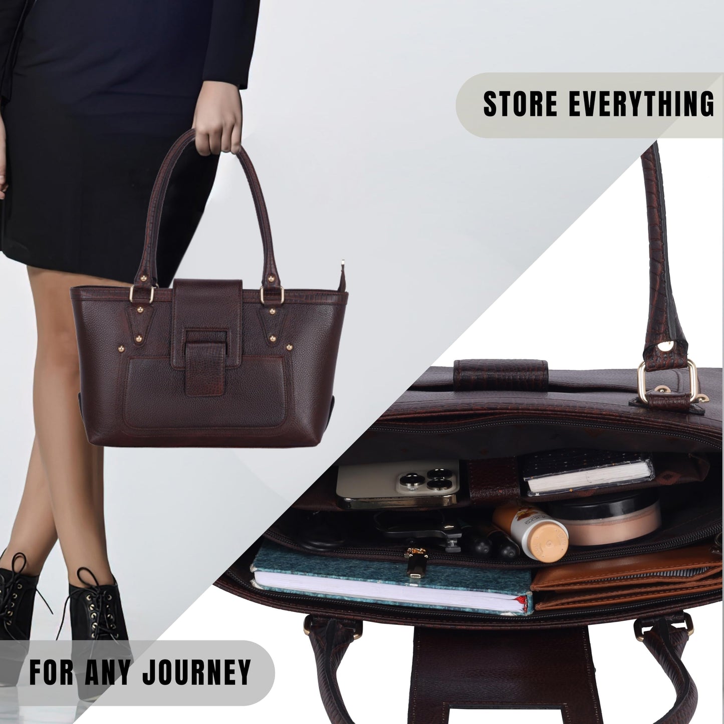 LEATHER ACCESSORIES Full-Grain Natural Leather Top Handle Shoulder & Handbags For Women Office Branded Stylish