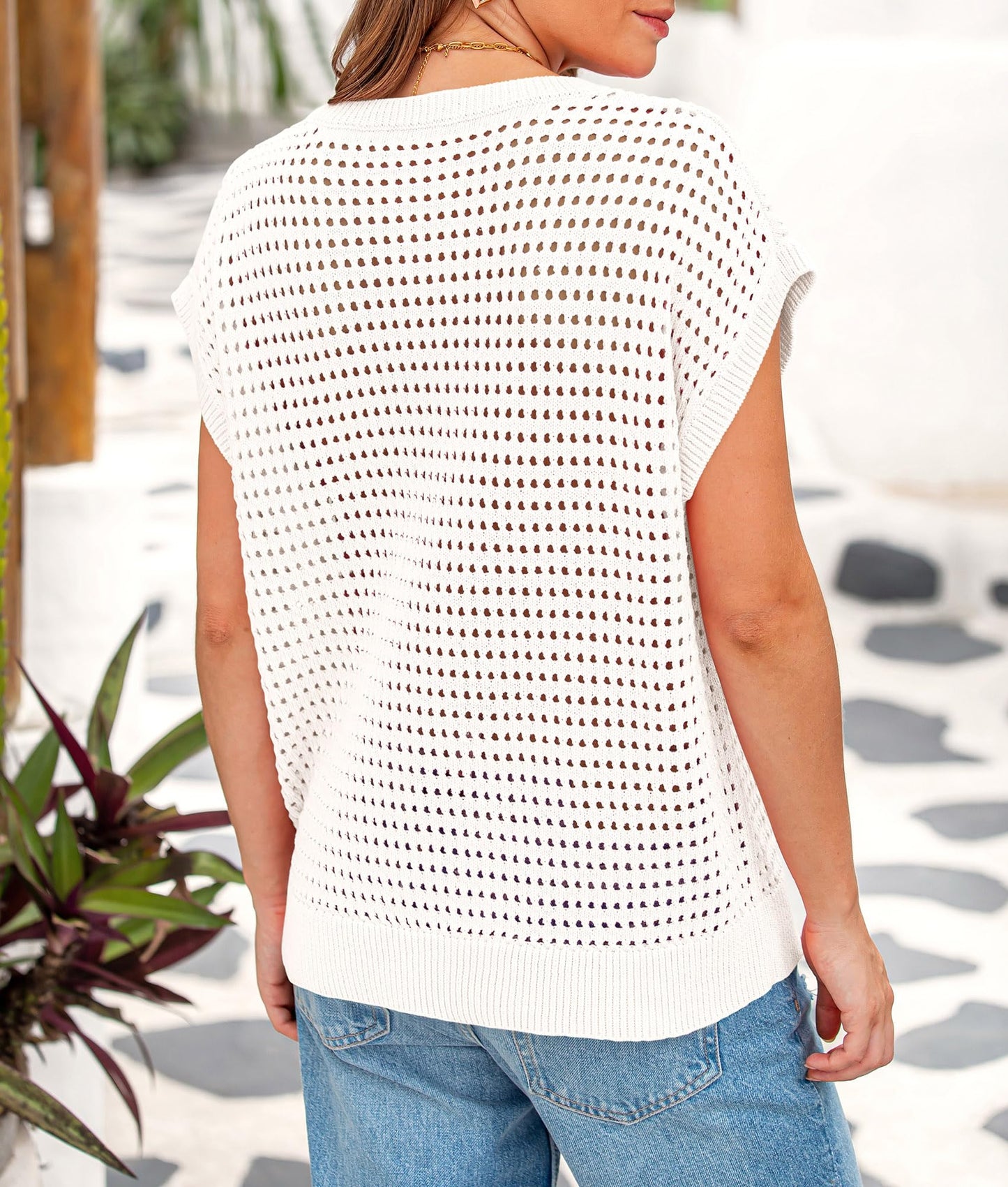 Crochet Cap Sleeve Sweater Pullover