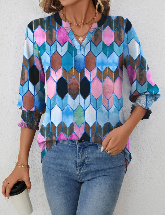 Fashion Tops 3/4 Length Sleeve Business Casual Summer Tees Shirts