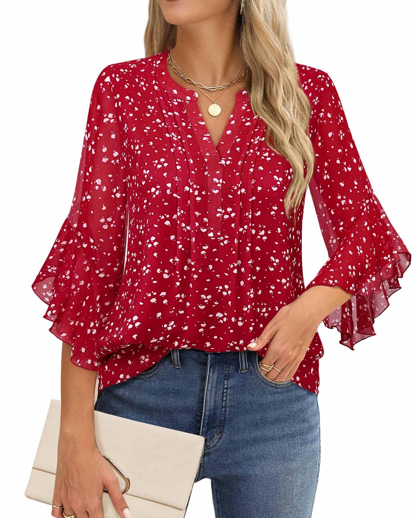 Women's 3/4 Sleeve Tops Dressy Casual Business Work Chiffon Office Shirts