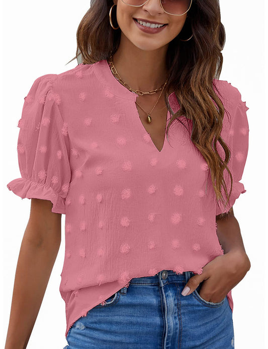 Blooming Jelly Women's Puff Sleeve Casual Tops Fashion White Polka Dot top