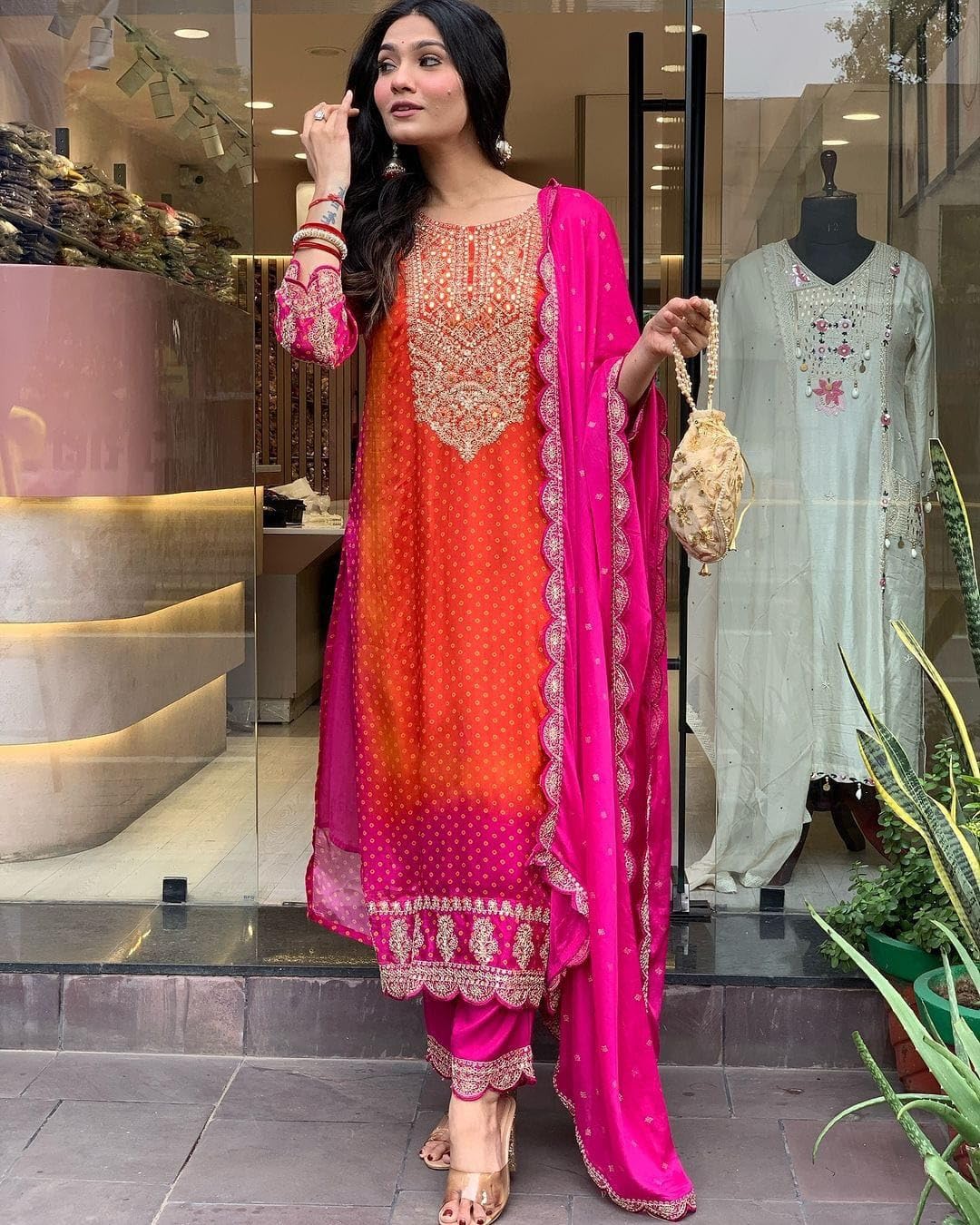 Kurta Pant Set Embroidery Work Indian Tunic Kurta Dress – Chinon Silk Straight Kurti Palazzo Set
