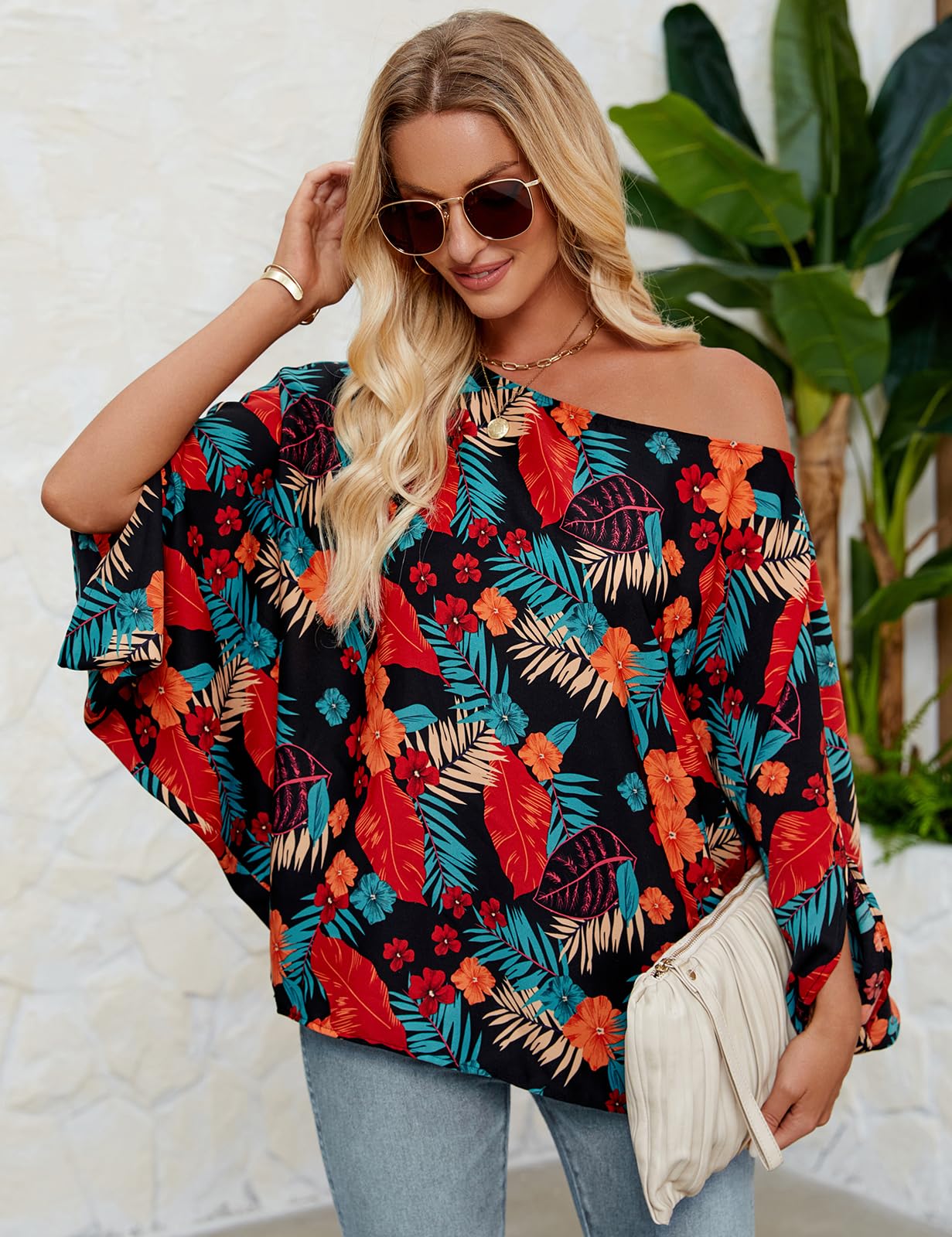Off The Shoulder Flowy Tops Casual Batwing Sleeves Loose Chiffon Shirts