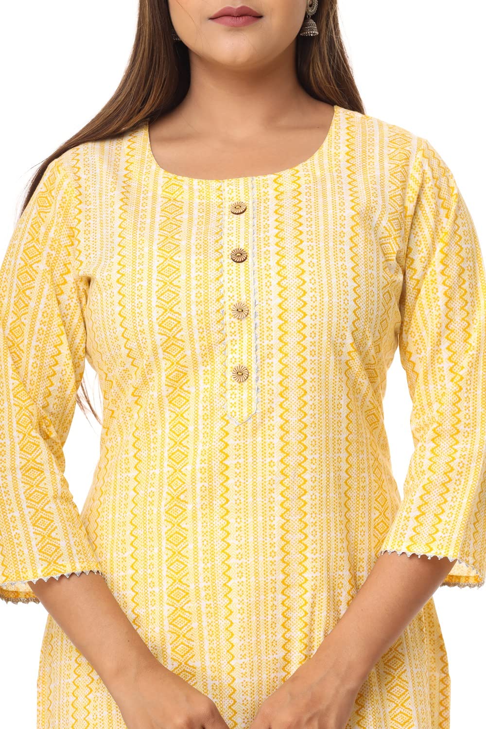 Leheriya Printed Casual Women Kurti yellow Tunic Top