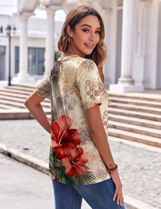 Womens Summer Tops Casual Short Sleeve V Neck Shirts