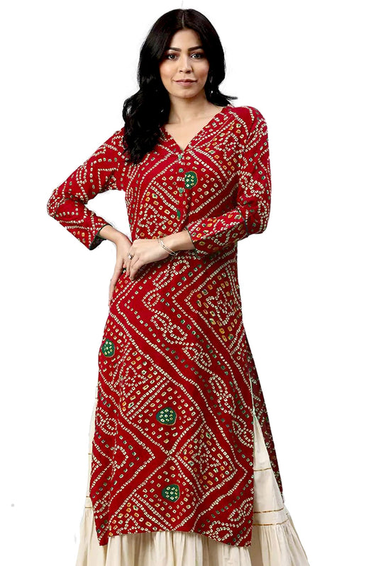 Printed Kurti for Women Red White