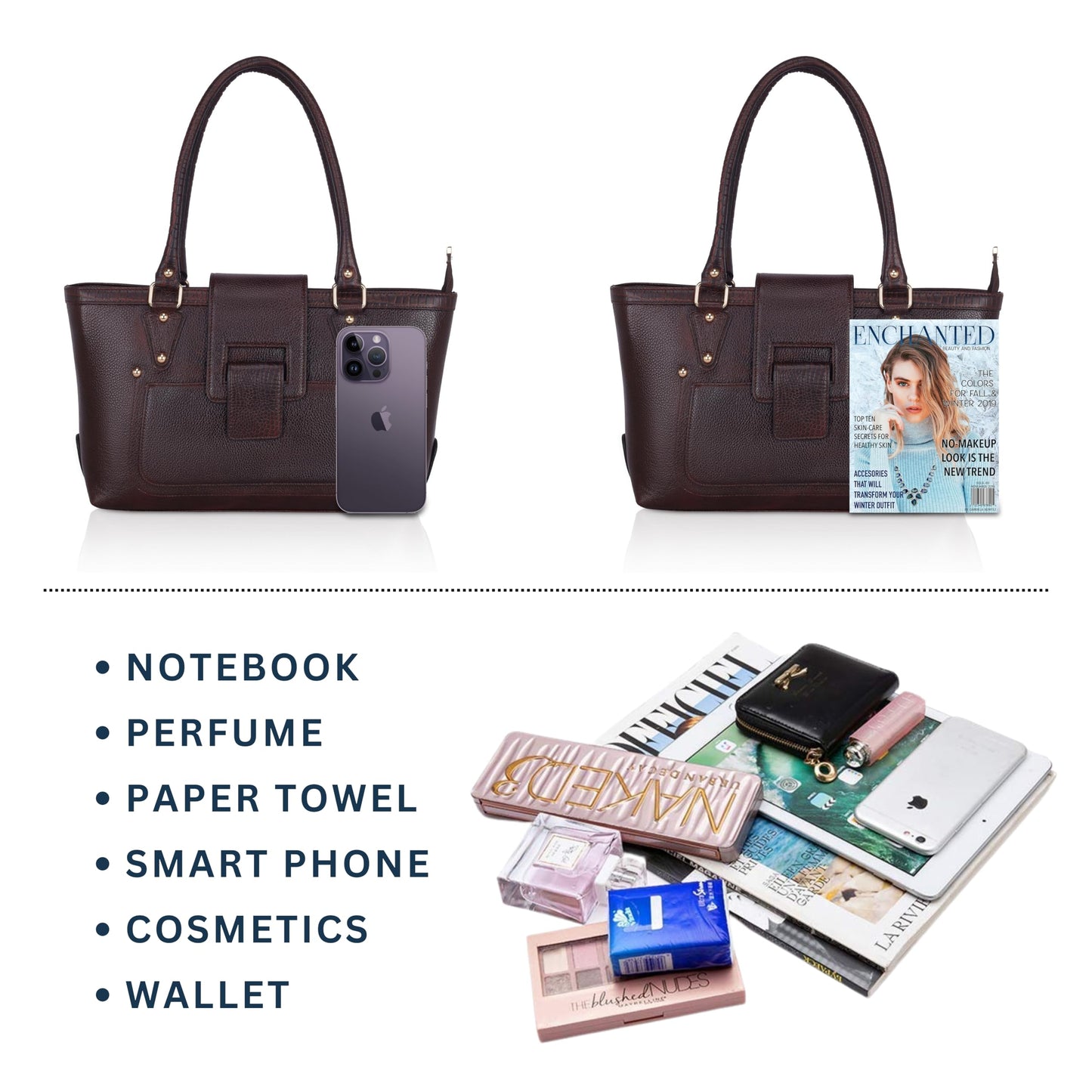 LEATHER ACCESSORIES Full-Grain Natural Leather Top Handle Shoulder & Handbags For Women Office Branded Stylish
