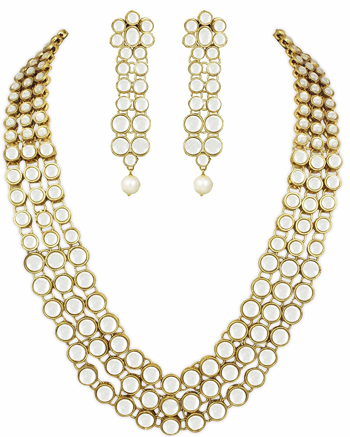 Fashion Women Latest Stylish Design Fancy Traditional Wedding Kundan Pearl Necklace Jewellery Set