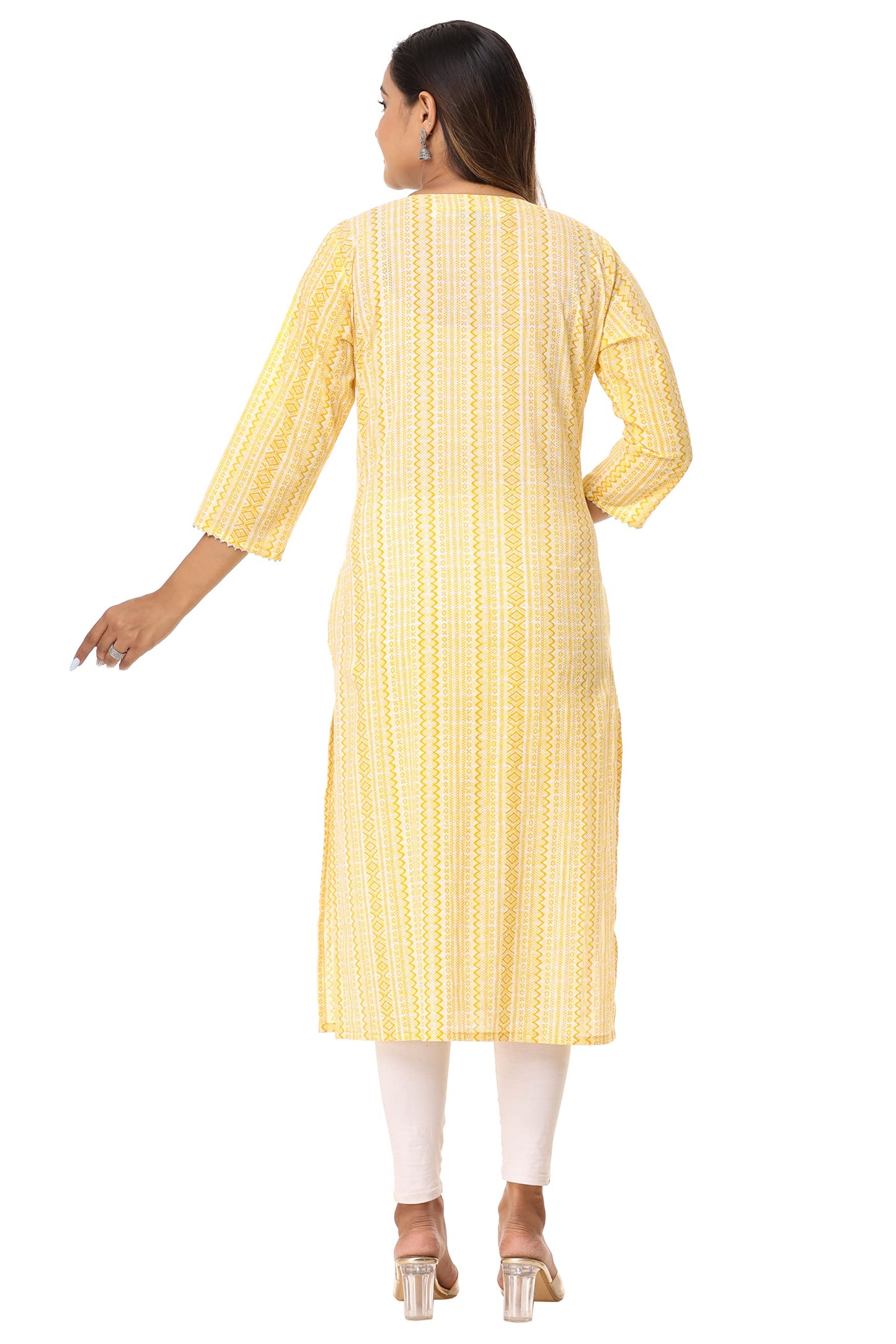 Leheriya Printed Casual Women Kurti yellow Tunic Top