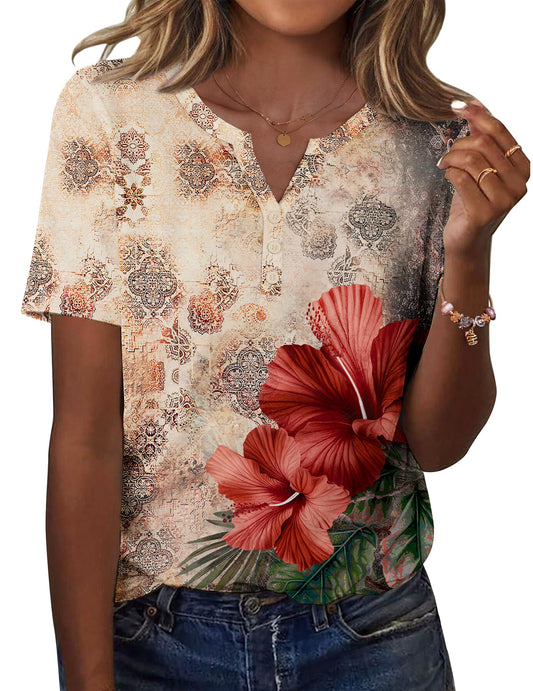 Womens Summer Tops Casual Short Sleeve V Neck Shirts