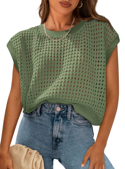 Crochet Cap Sleeve Sweater Pullover