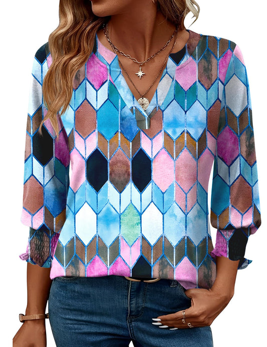 Fashion Tops 3/4 Length Sleeve Business Casual Summer Tees Shirts