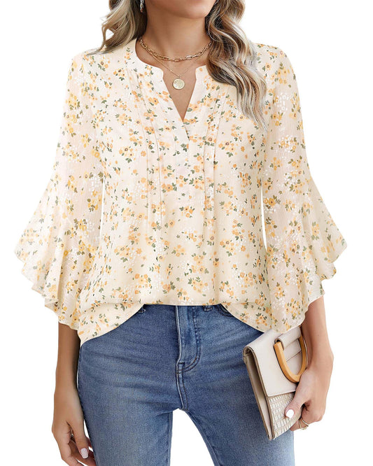 Women's 3/4 Sleeve Tops Dressy Casual Business Work Chiffon Office Shirts