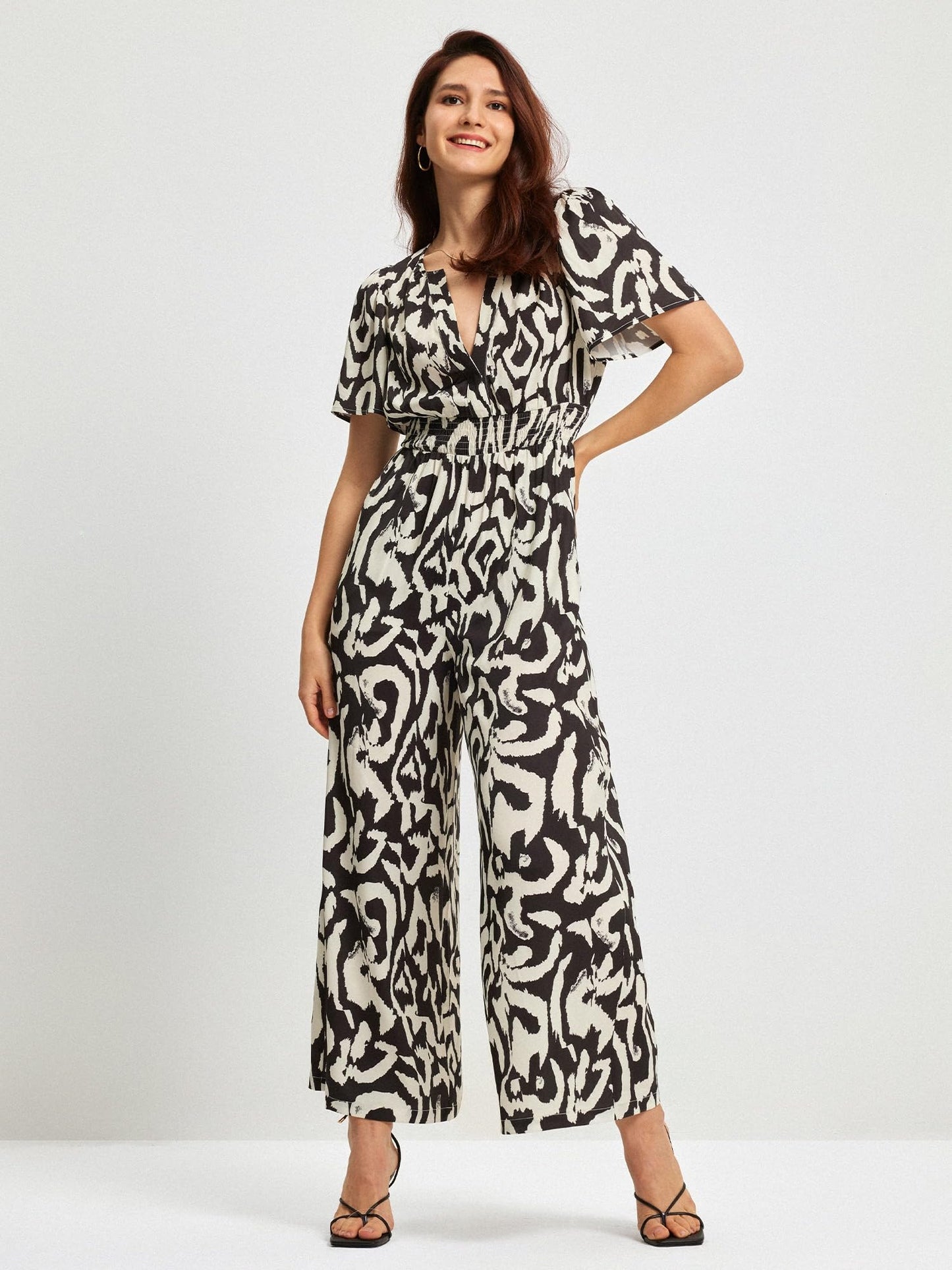 Casual Jumpsuits Wide Leg V Neck Office Business Fashion Short Sleeve