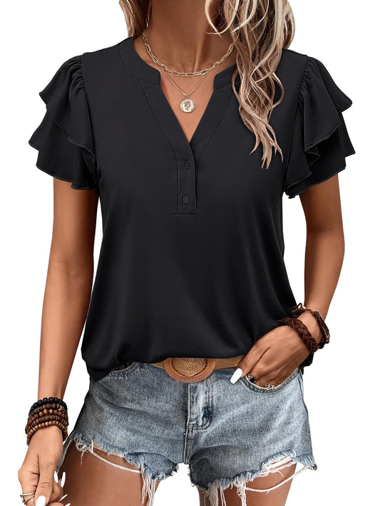 Womens Tops Dressy Casual Ruffle Short Sleeve V Neck