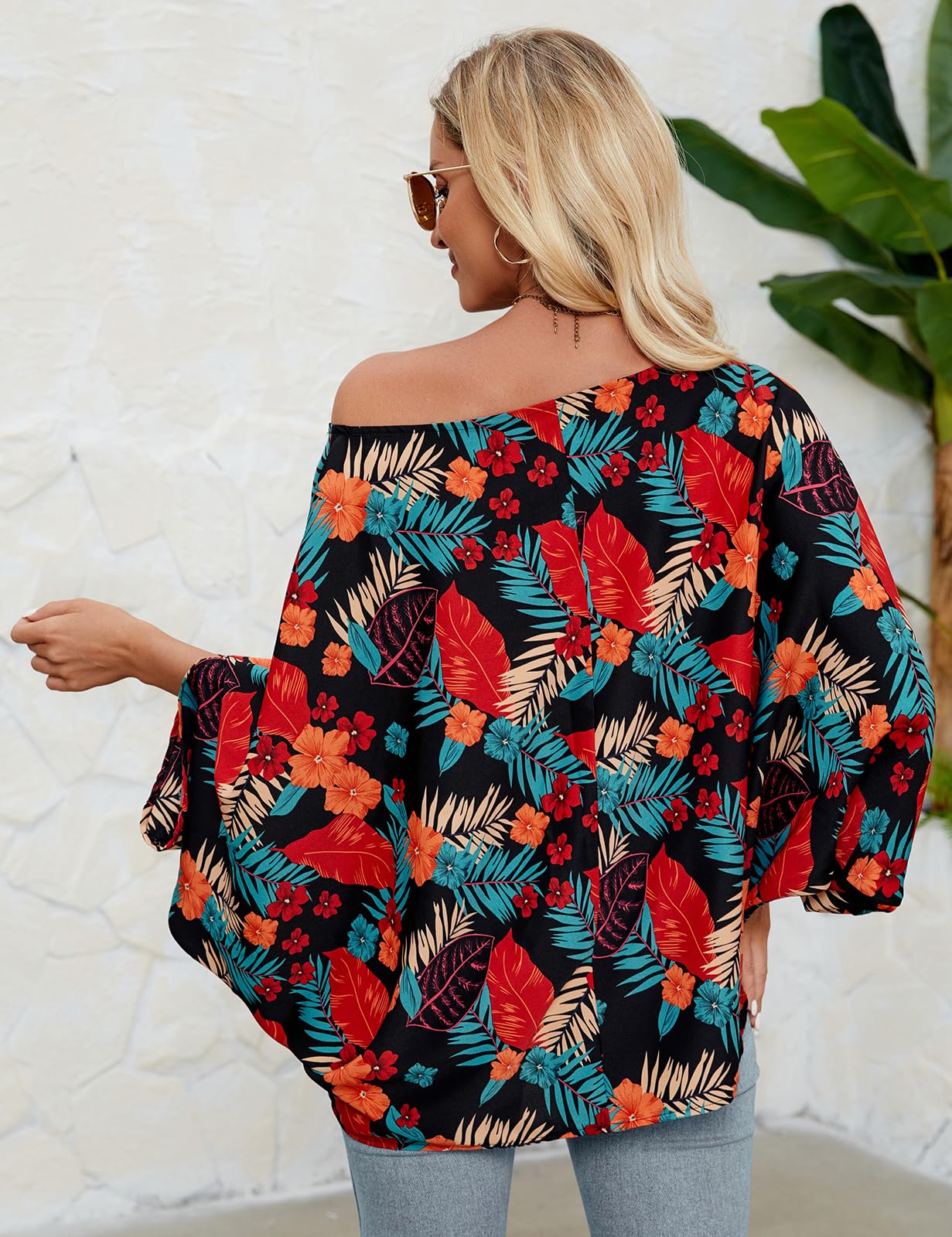Off The Shoulder Flowy Tops Casual Batwing Sleeves Loose Chiffon Shirts