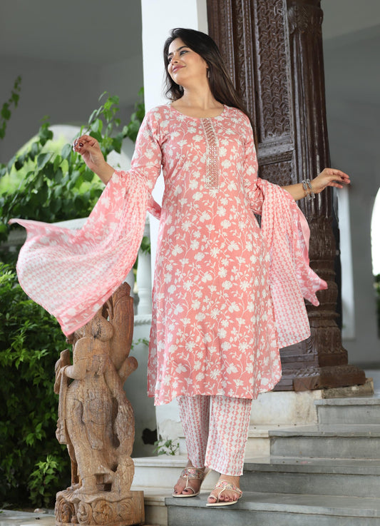Jaipuri Pure Cotton Kurti Pant With Dupatta