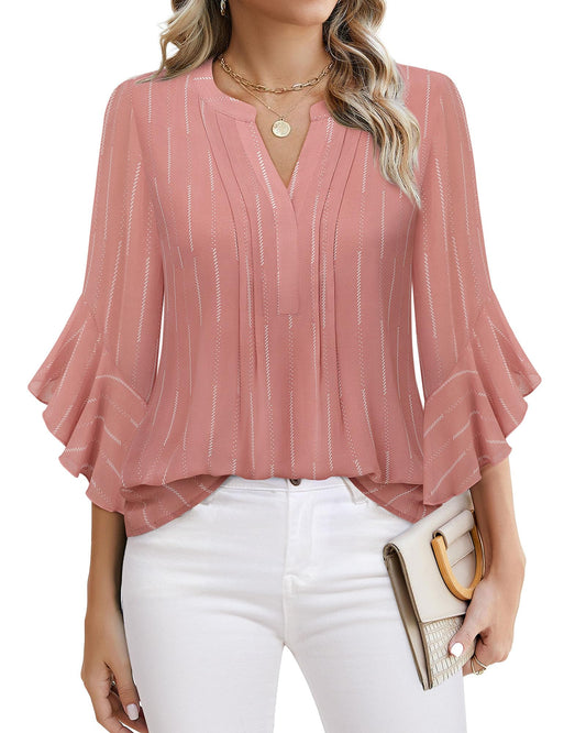 Women's 3/4 Sleeve Tops Dressy Casual Business Work Chiffon Office Shirts