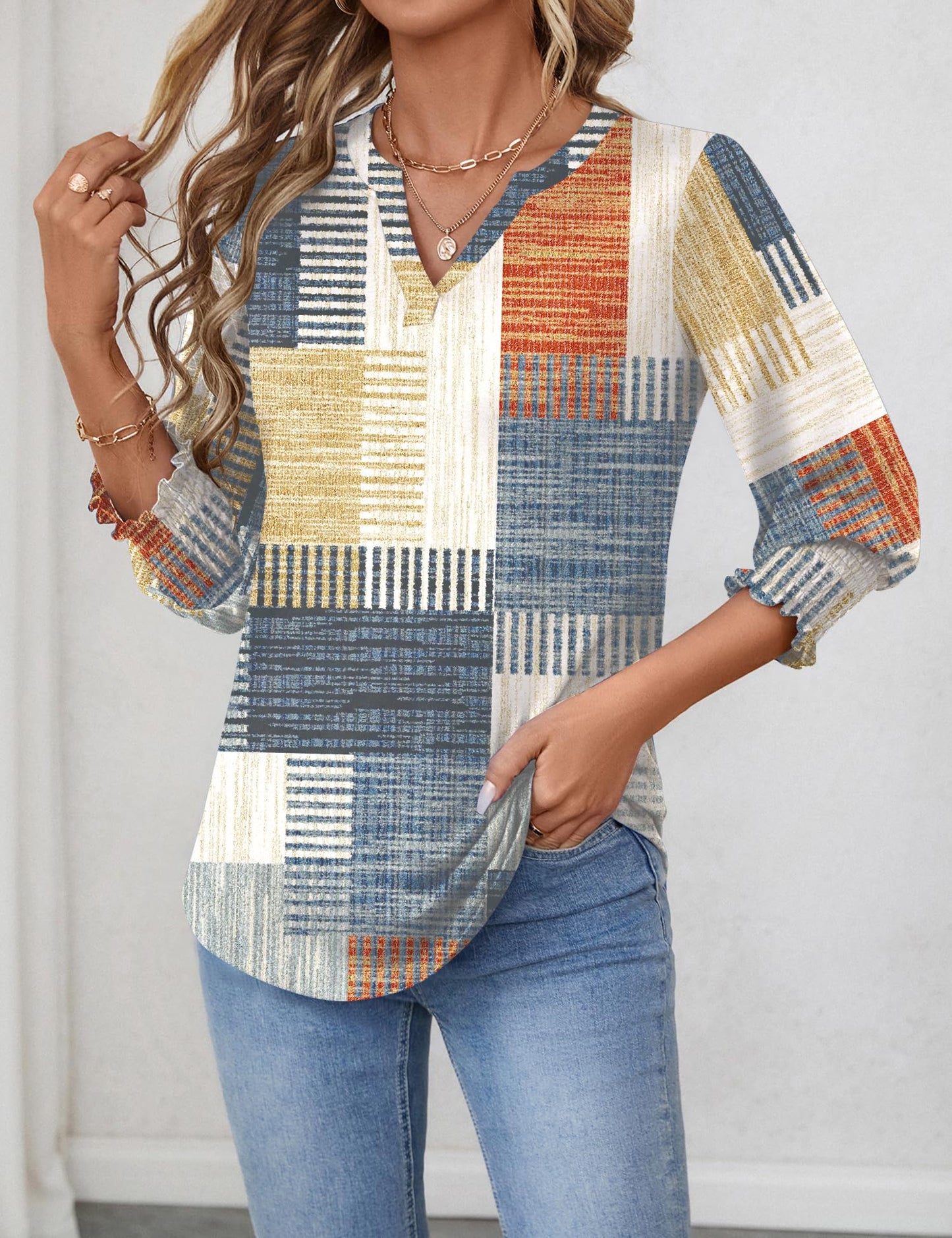 Women's 2025 Fashion Tops 3/4 Length Sleeve Business Casual Summer Tees