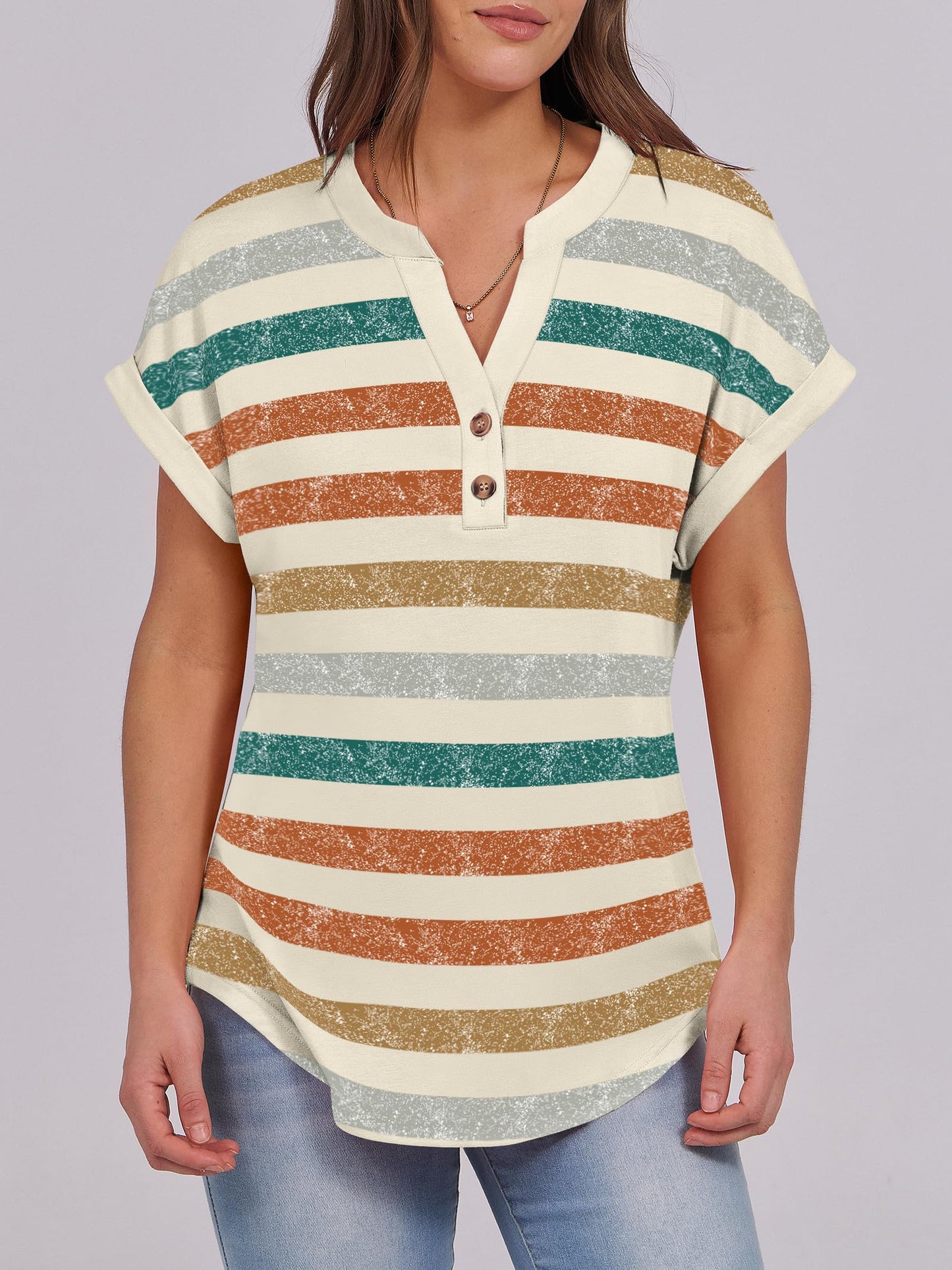 Short Sleeve Henley Tops V Neck Dressy Casual Loose Fit Shirts
