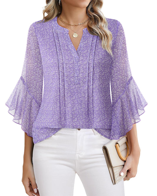 Women's 3/4 Sleeve Tops Dressy Casual Business Work Chiffon Office Shirts