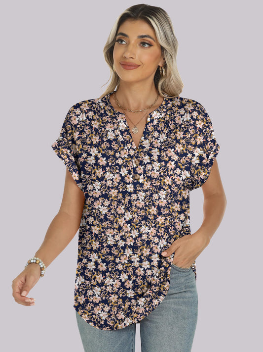 Short Sleeve Henley Tops V Neck Dressy Casual Loose Fit