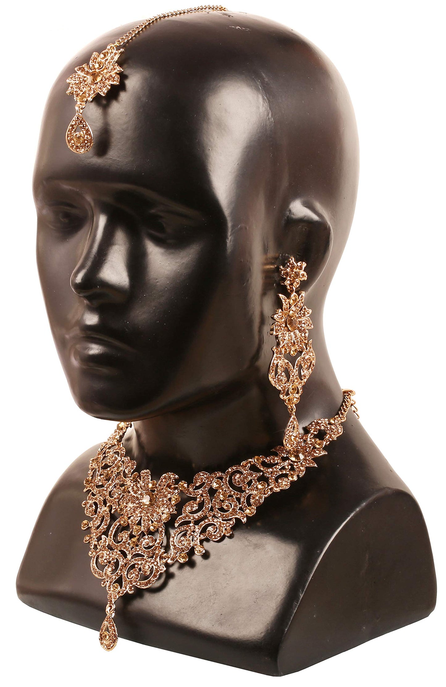 Sparkling Austrian Diamonds Alloy Metal Necklace Set with Maangtika for Women