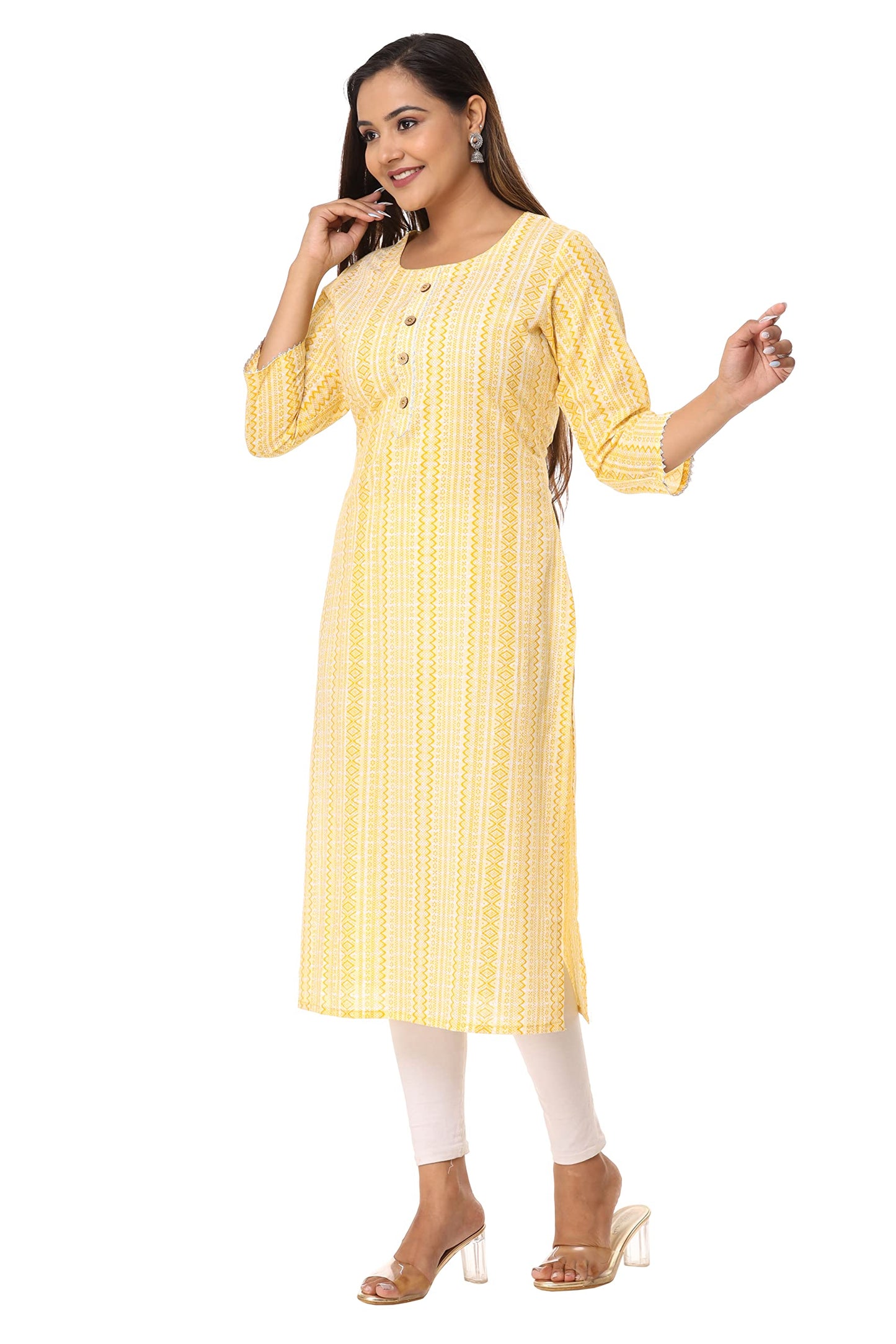 Leheriya Printed Casual Women Kurti yellow Tunic Top