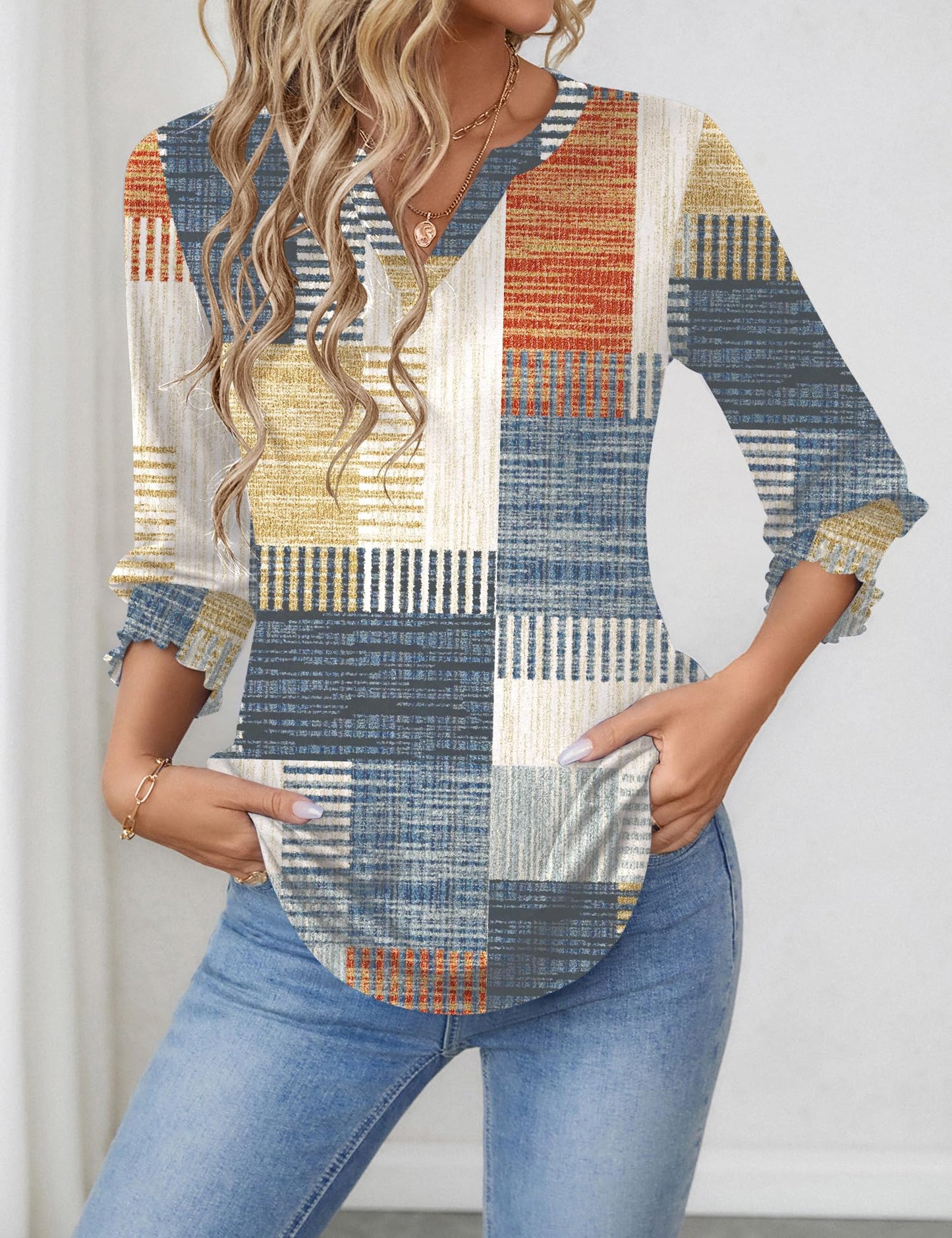 Women's 2025 Fashion Tops 3/4 Length Sleeve Business Casual Summer Tees
