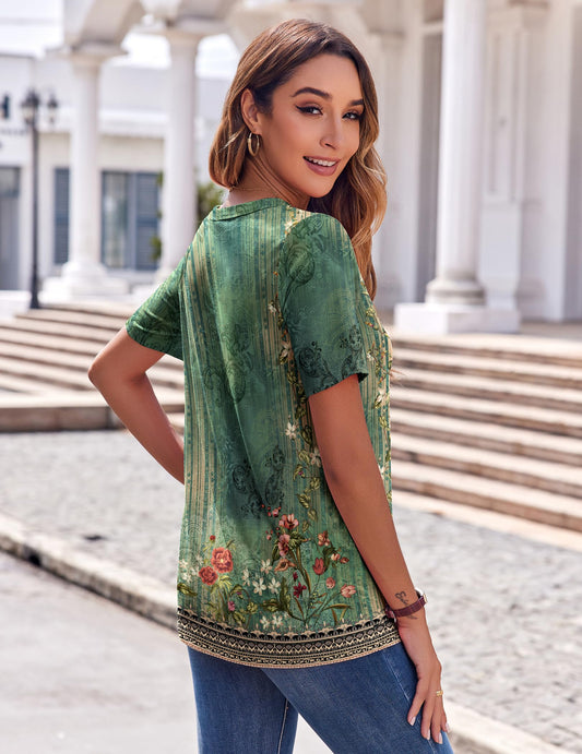Womens Summer Tops Casual Short Sleeve V Neck Shirts