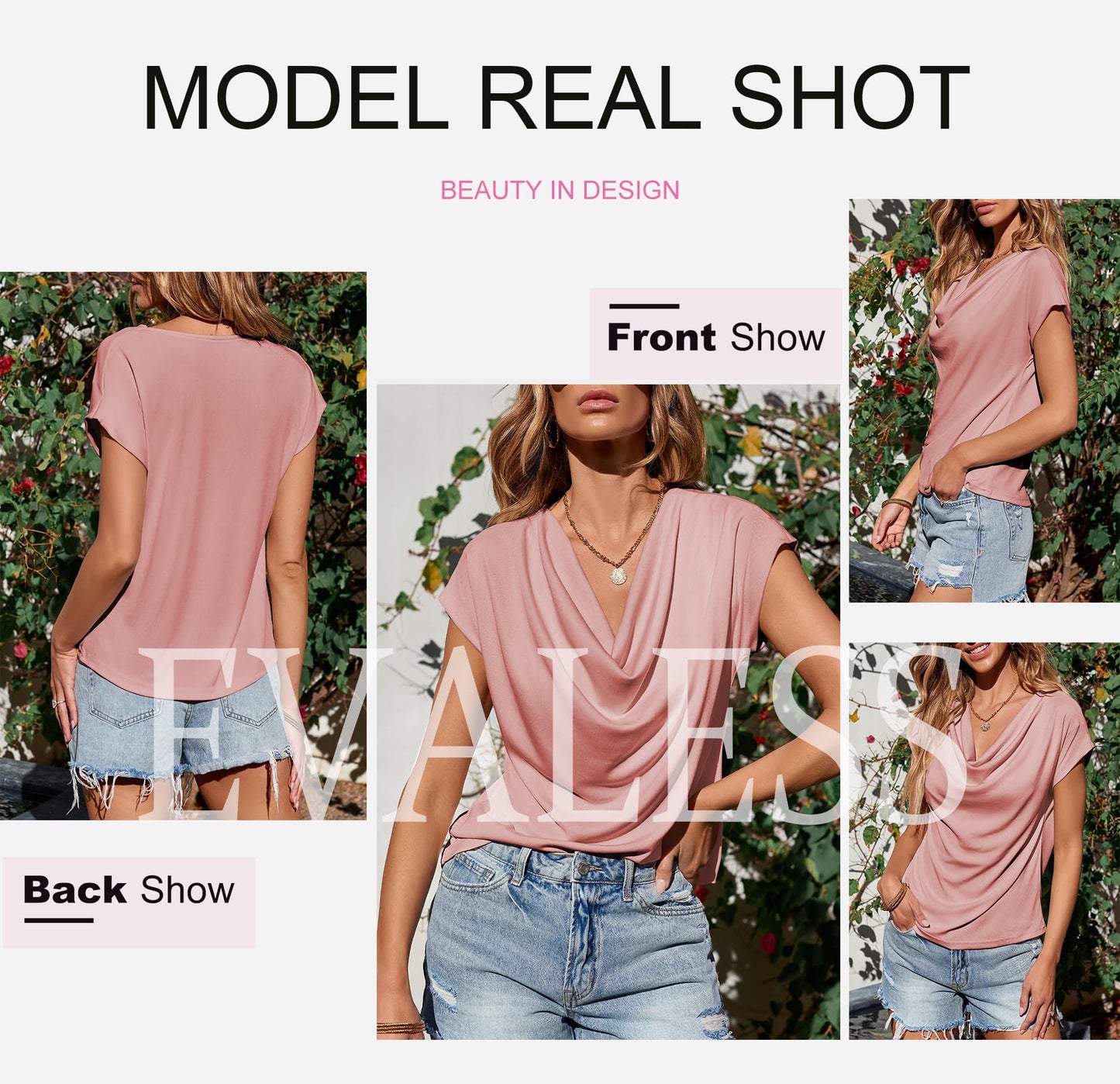 Shirts for Women Fashion 2025 Cowl Neck Tops for Women Dressy Casual Short Sleeve Clothes Summer Outfits