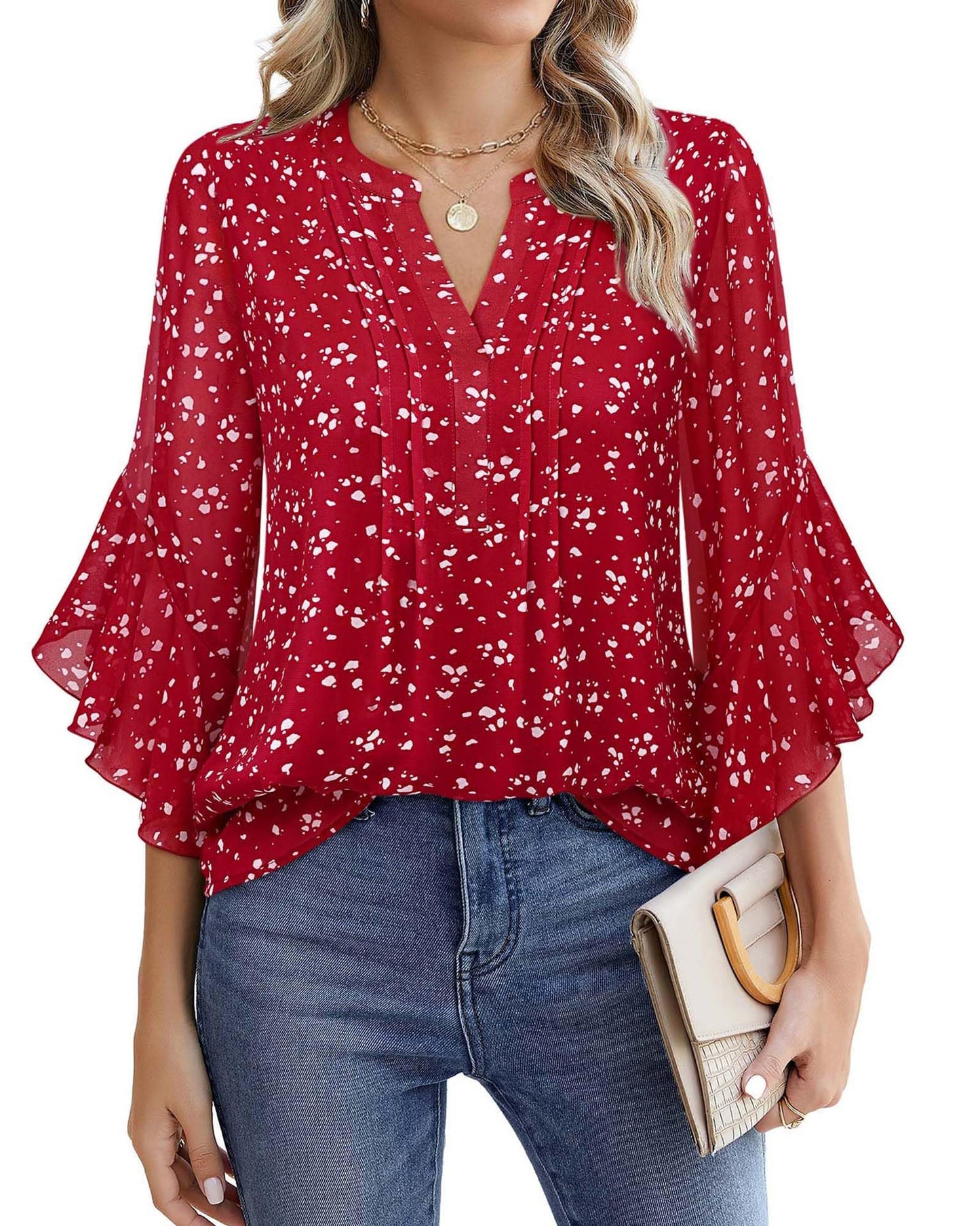 Women's 3/4 Sleeve Tops Dressy Casual Business Work Chiffon Office Shirts